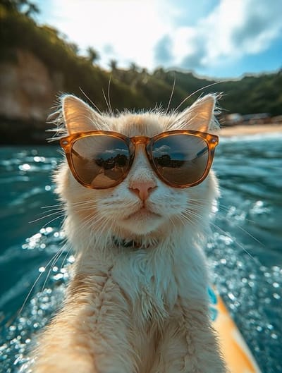 Cat's Surfboard Selfie